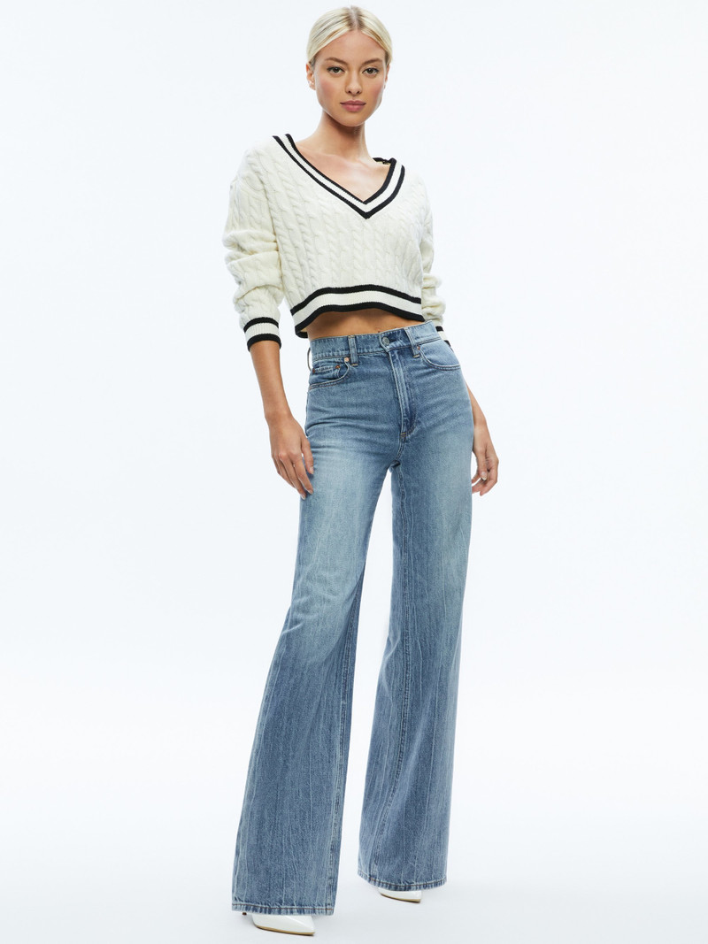 Alice + Olivia AYDEN CROPPED V-NECK PULLOVER outlook