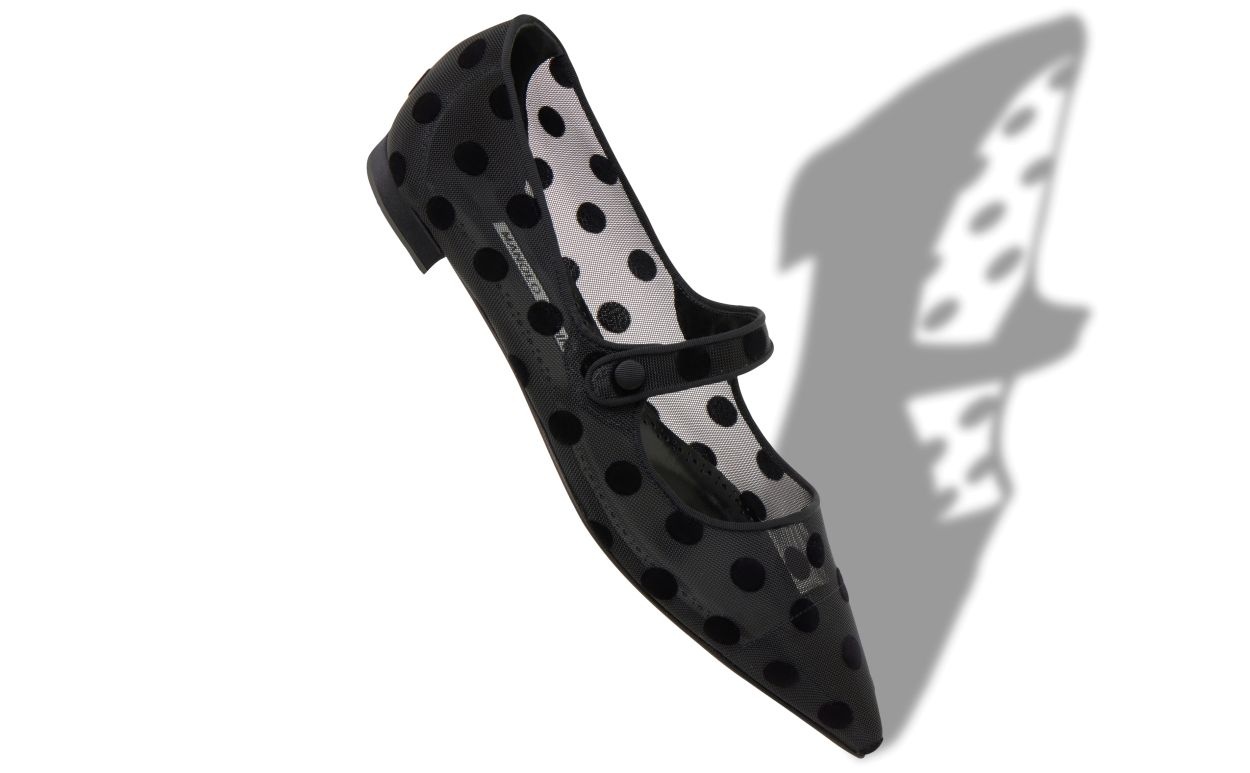 Black Mesh Polka Dot Mary Jane Flat Pumps - 2