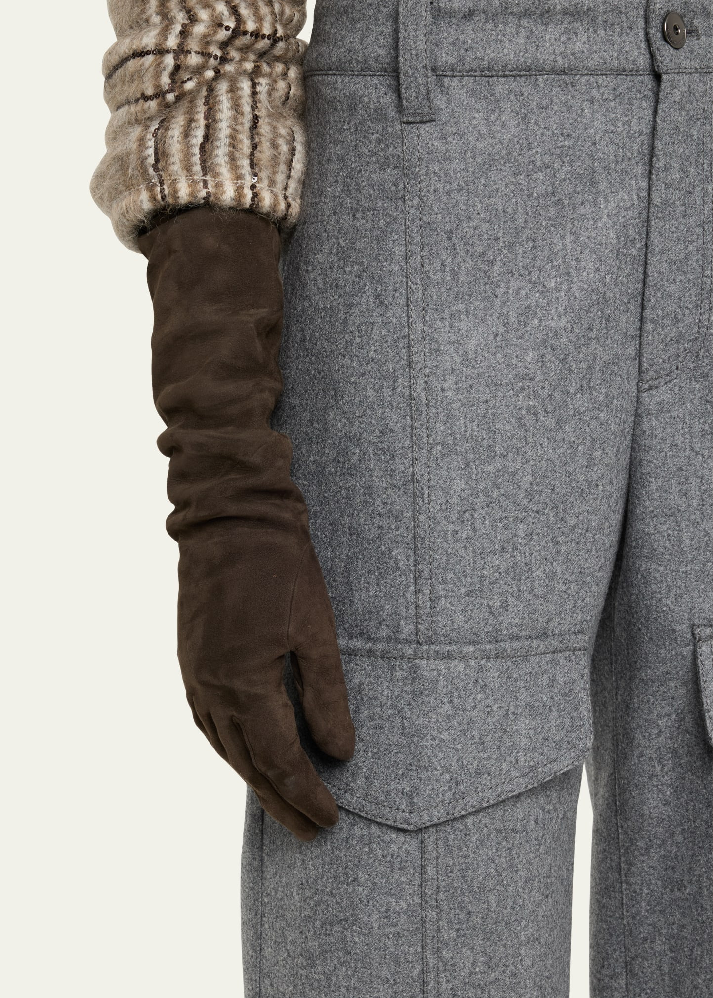 Wool Flannel Wide-Leg Ankle Cargo Pants - 5
