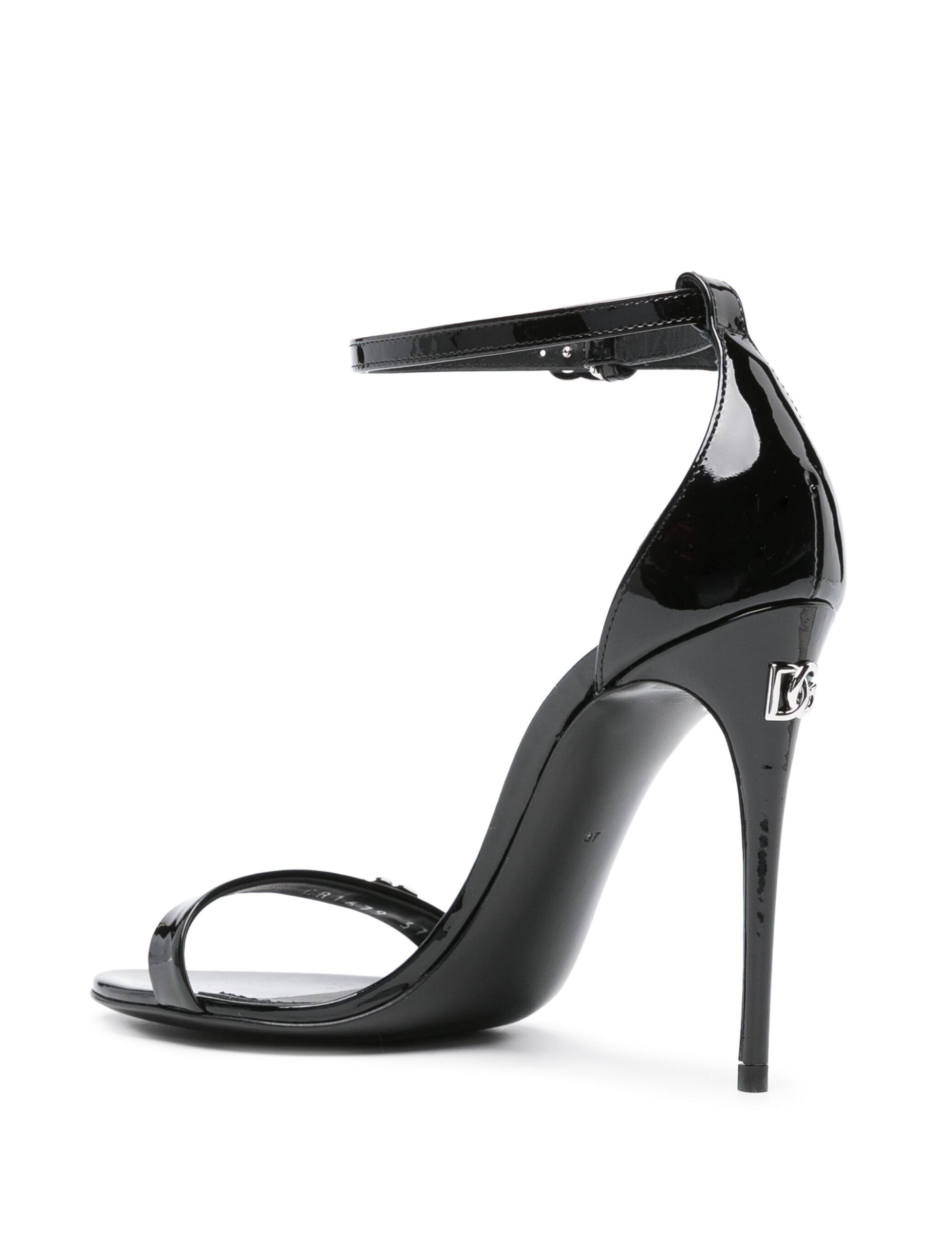 Black Logo-Plaque Patent Leather Sandals - 3