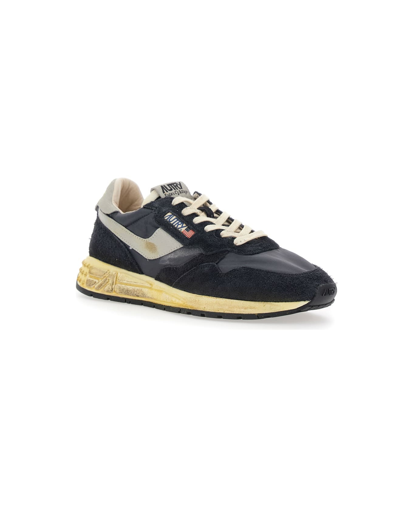 'reel Wind Super Vintage' Black Low Top Sneakers With Logo Detail And Vintage Effect In Suede Man - 2