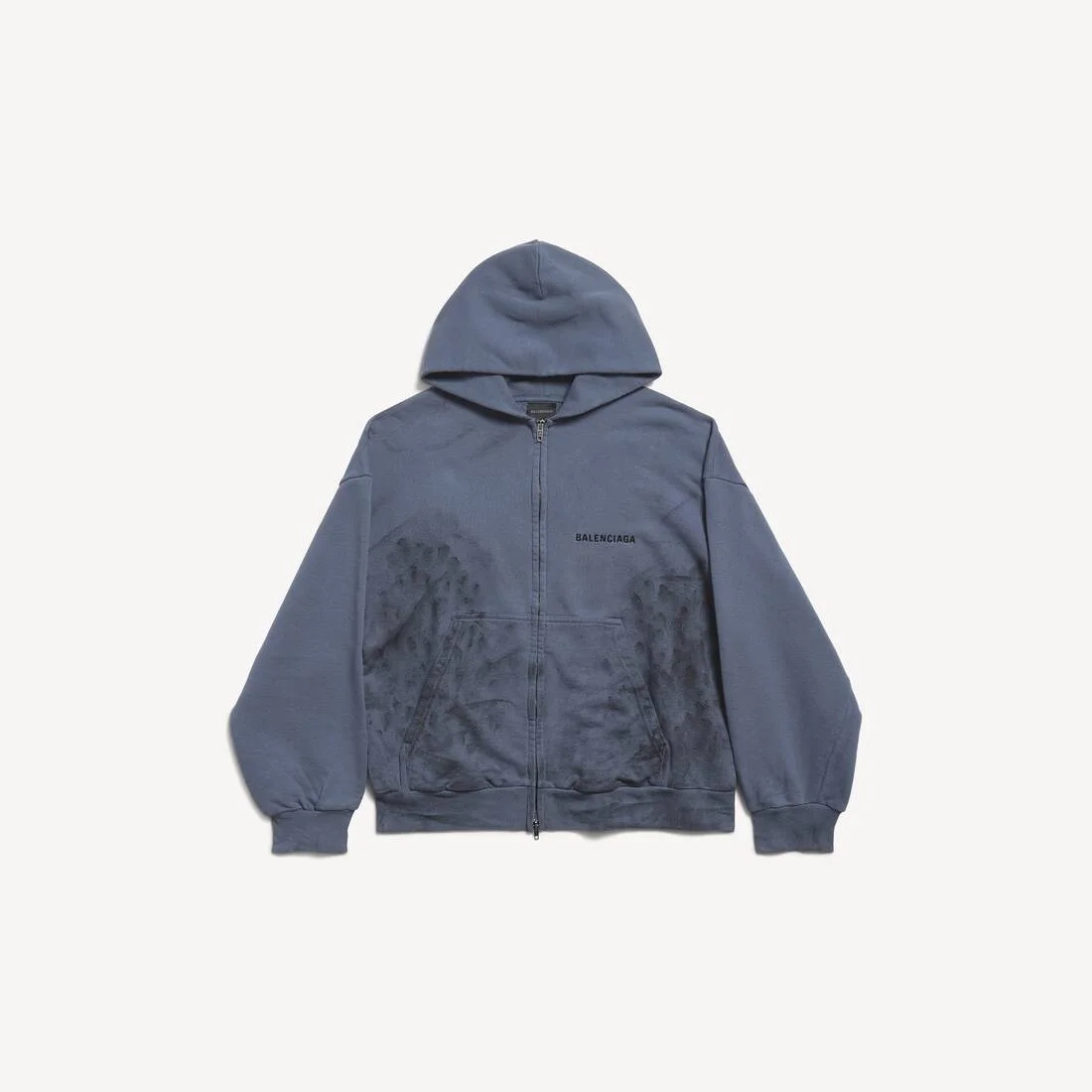 남자의 Balenciaga 뒤 Zip-up Hoodie 정규적인 적합 에 Faded 어두운 Blue/black - 1