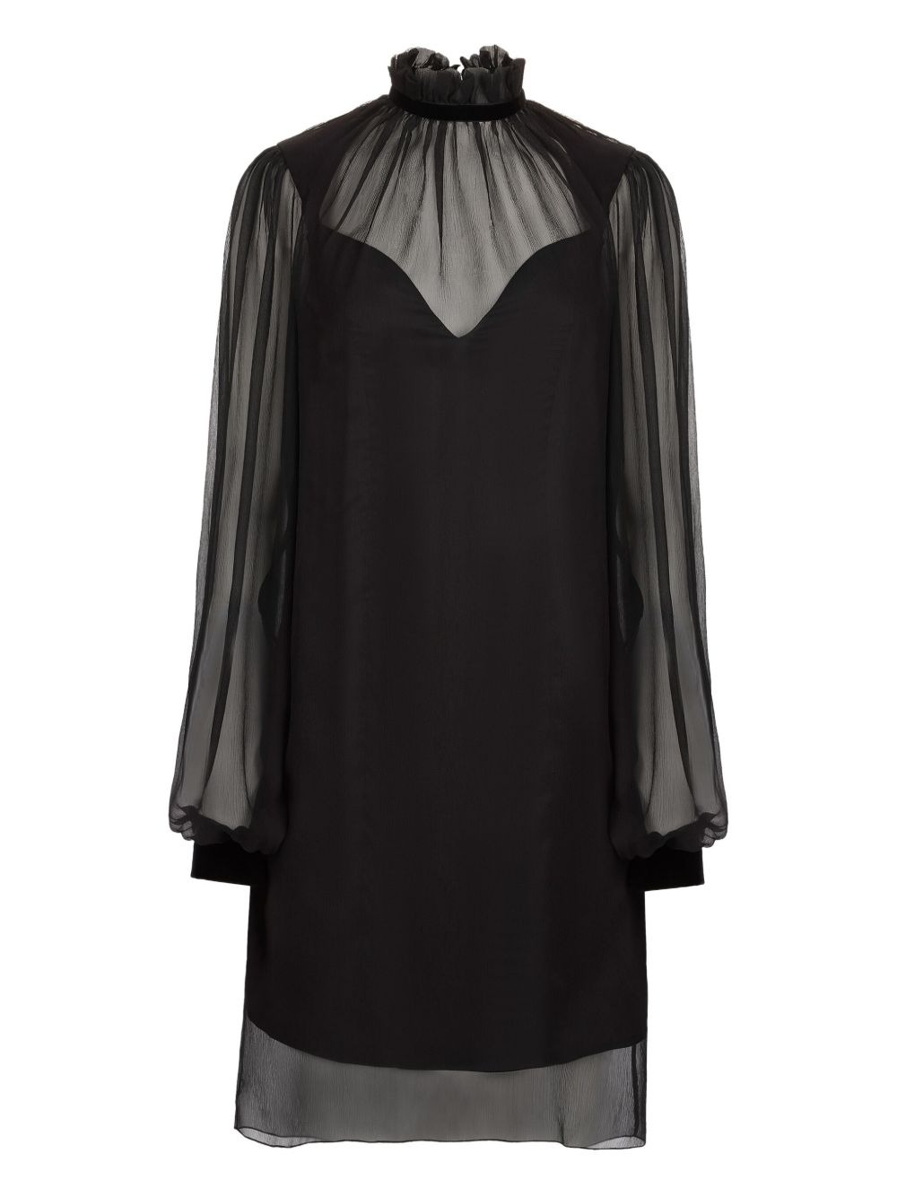 high-neck balloon-sleeve mini dress - 1