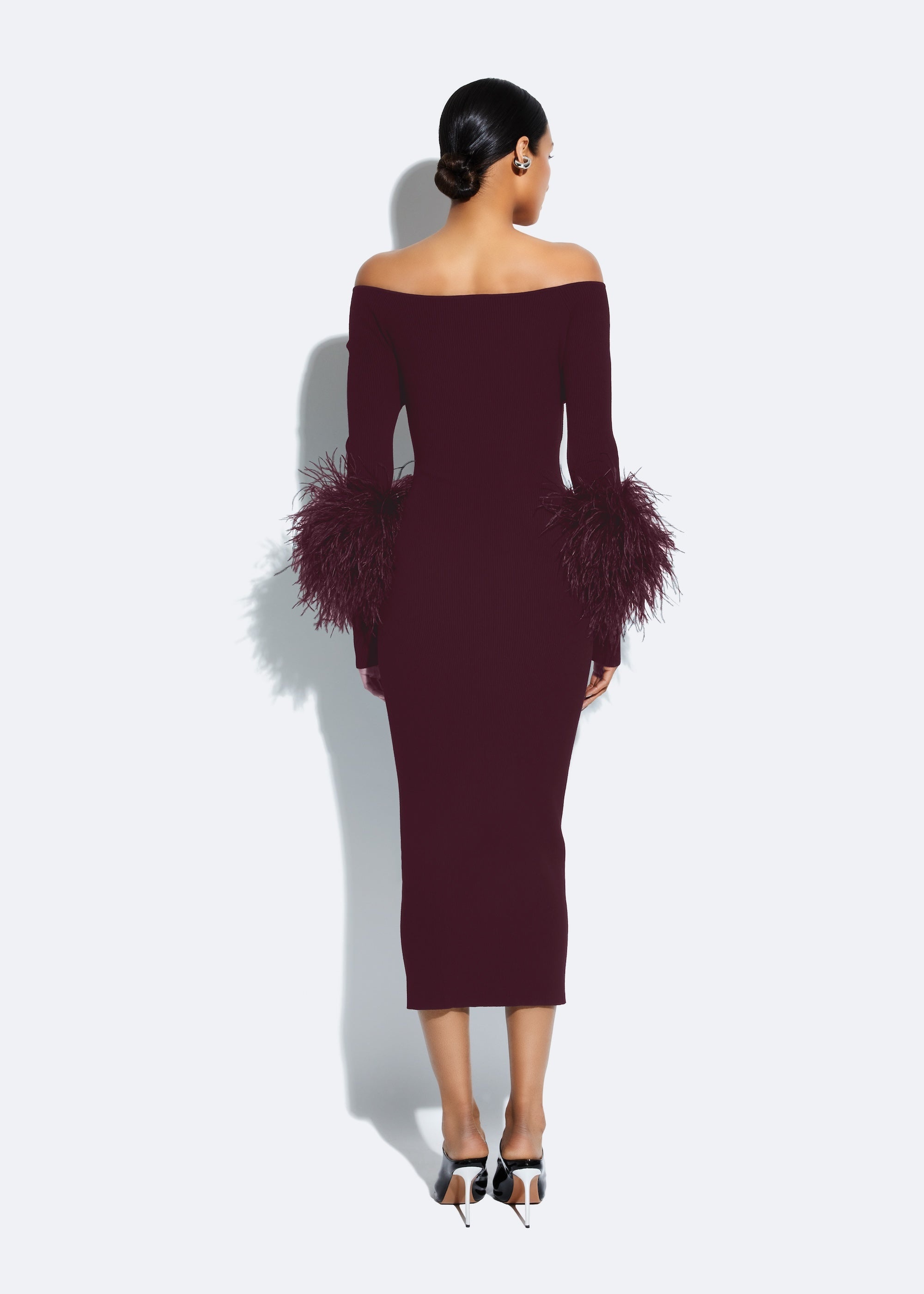 Matte Viscose Cross Front Dress With Feathers - 3