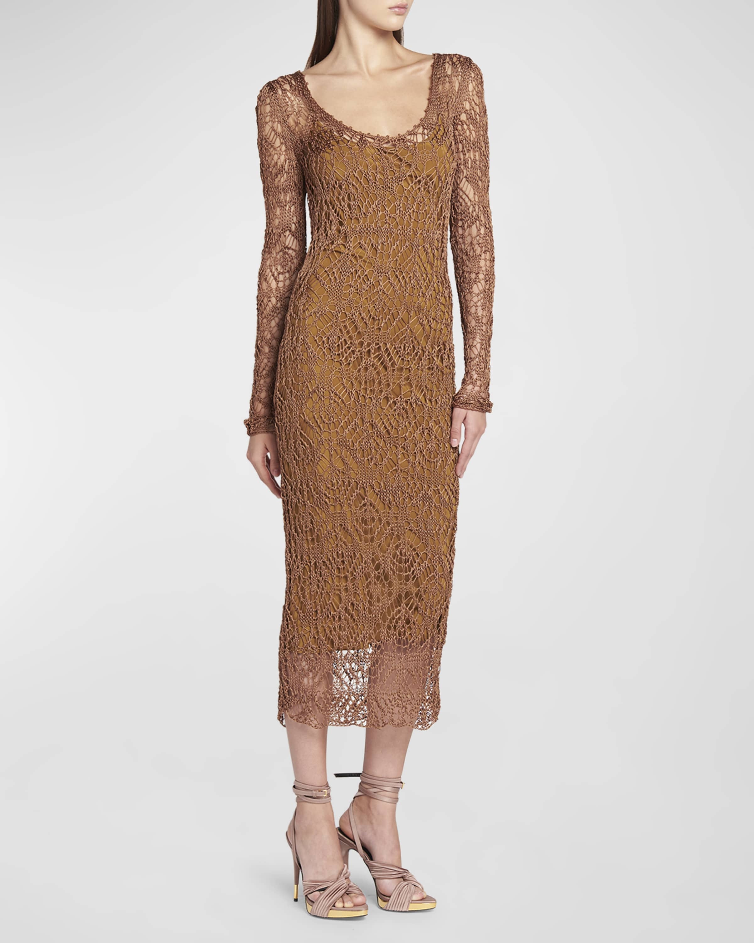 Fine Lace-Knit Midi Dress - 2