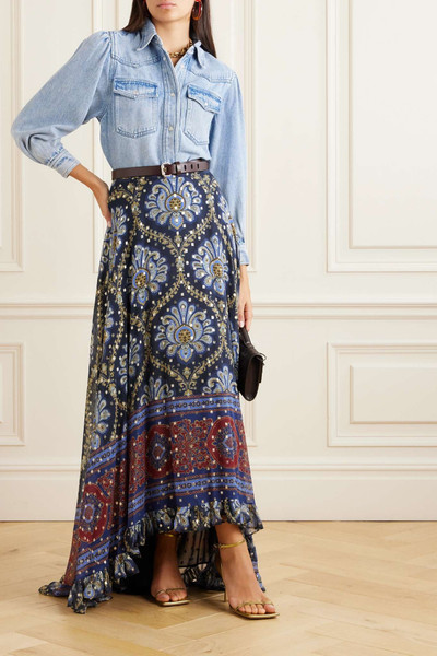 Etro Paisley-print metallic fil coupé silk-blend maxi skirt outlook