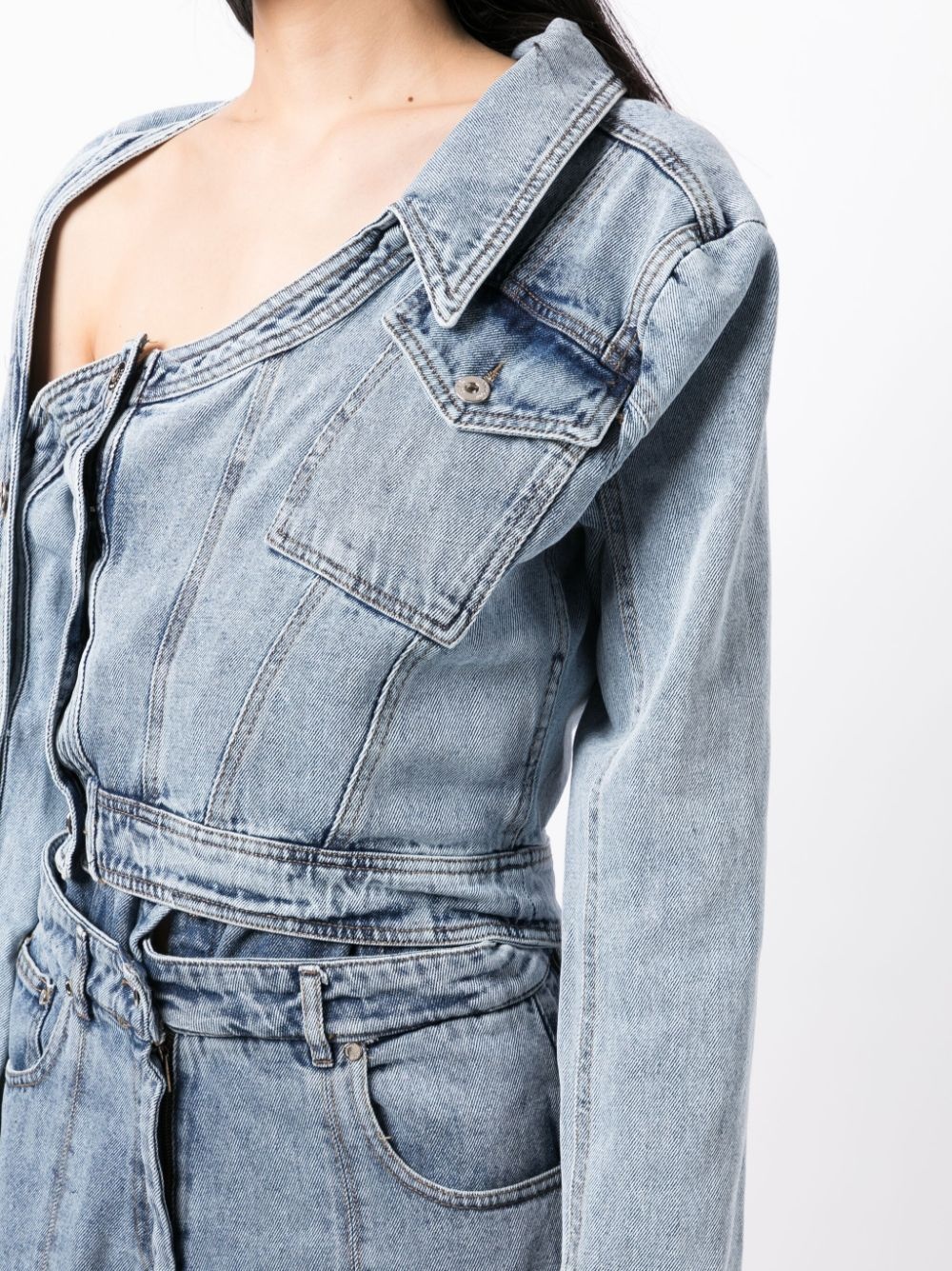 asymmetric-neck denim jacket - 5