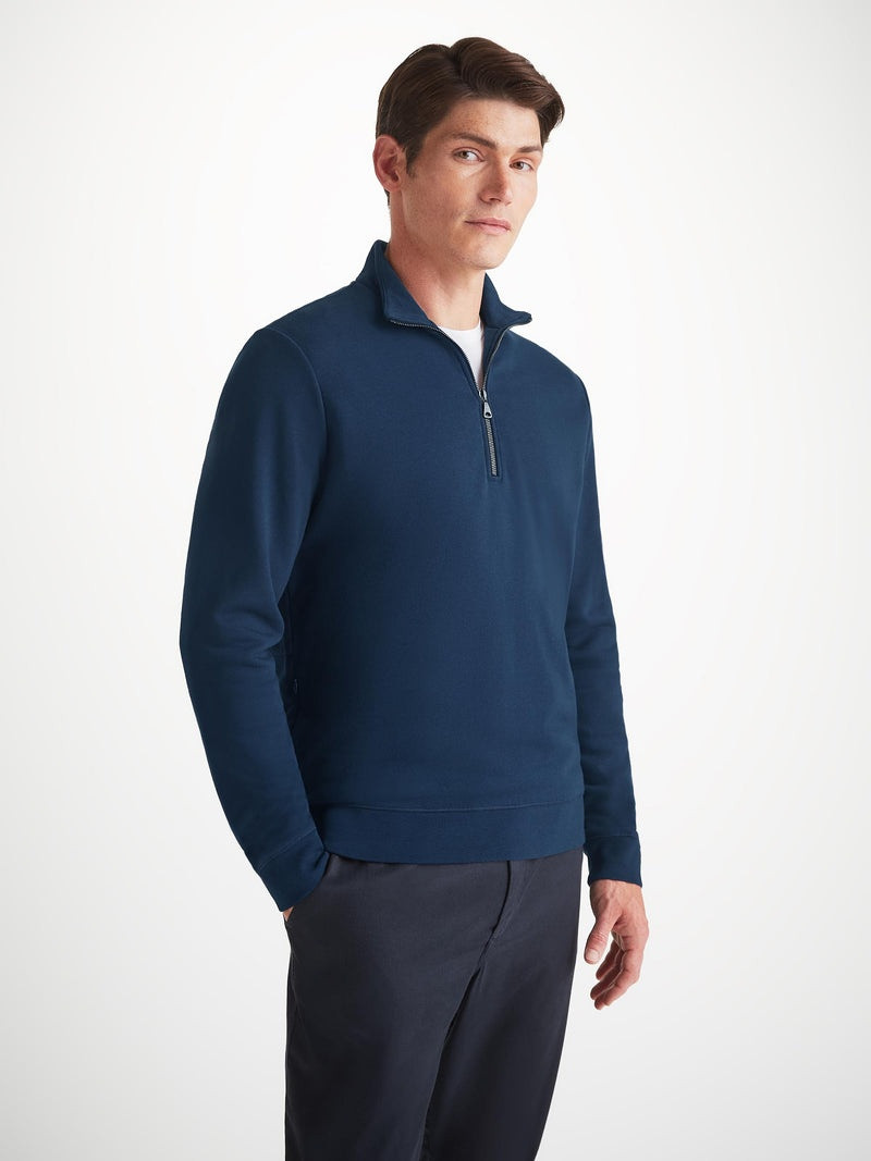 Derek Rose Men's Half-Zip Pullover Quinn Cotton Modal Navy outlook