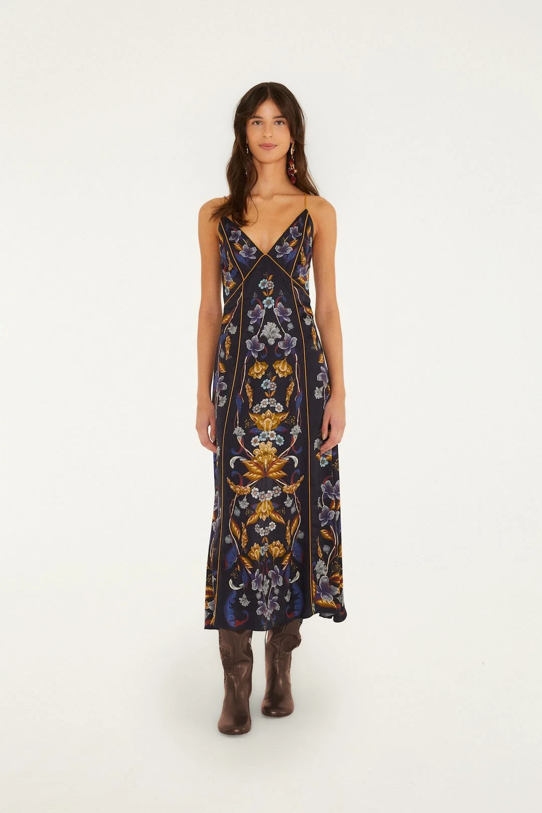 Golden Nature Adjustable Straps Slip Maxi Dress - 1