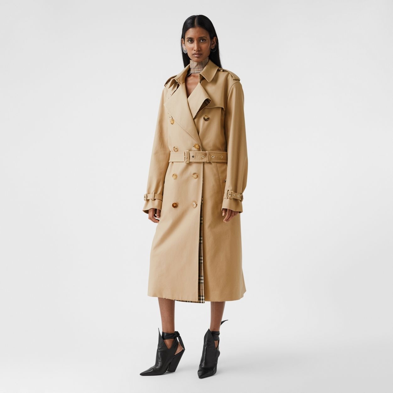 Check Panel Gabardine Loop-back Trench Coat - 8