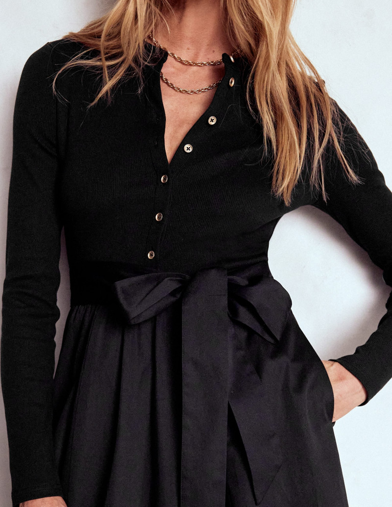 Button Detail Mix Dress-Black 3