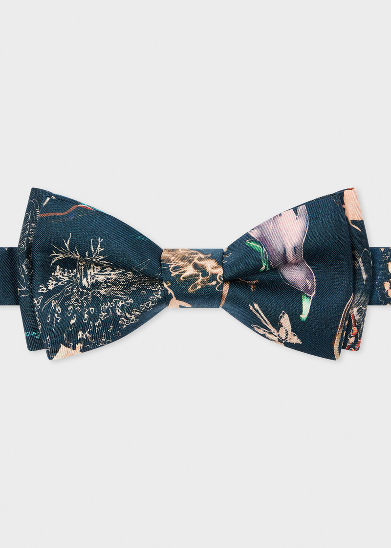 Navy 'Little Beasts' Print Silk Bow Tie 1