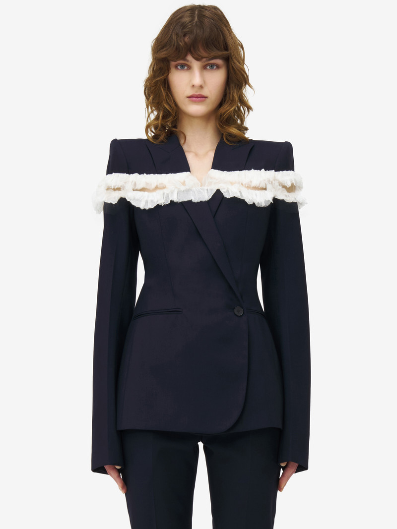 Alexander McQueen Slashed Creponne Detail Single-Breasted Jacket outlook
