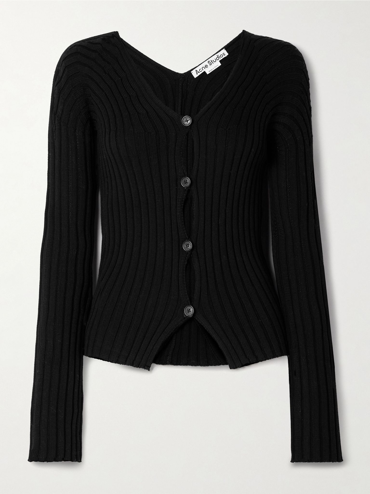 Ribbed cotton cardigan Black - 1