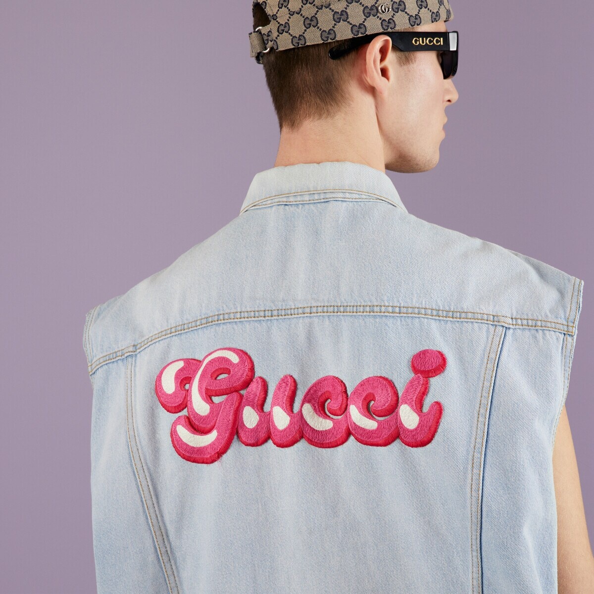 Denim vest with Gucci patch - 3