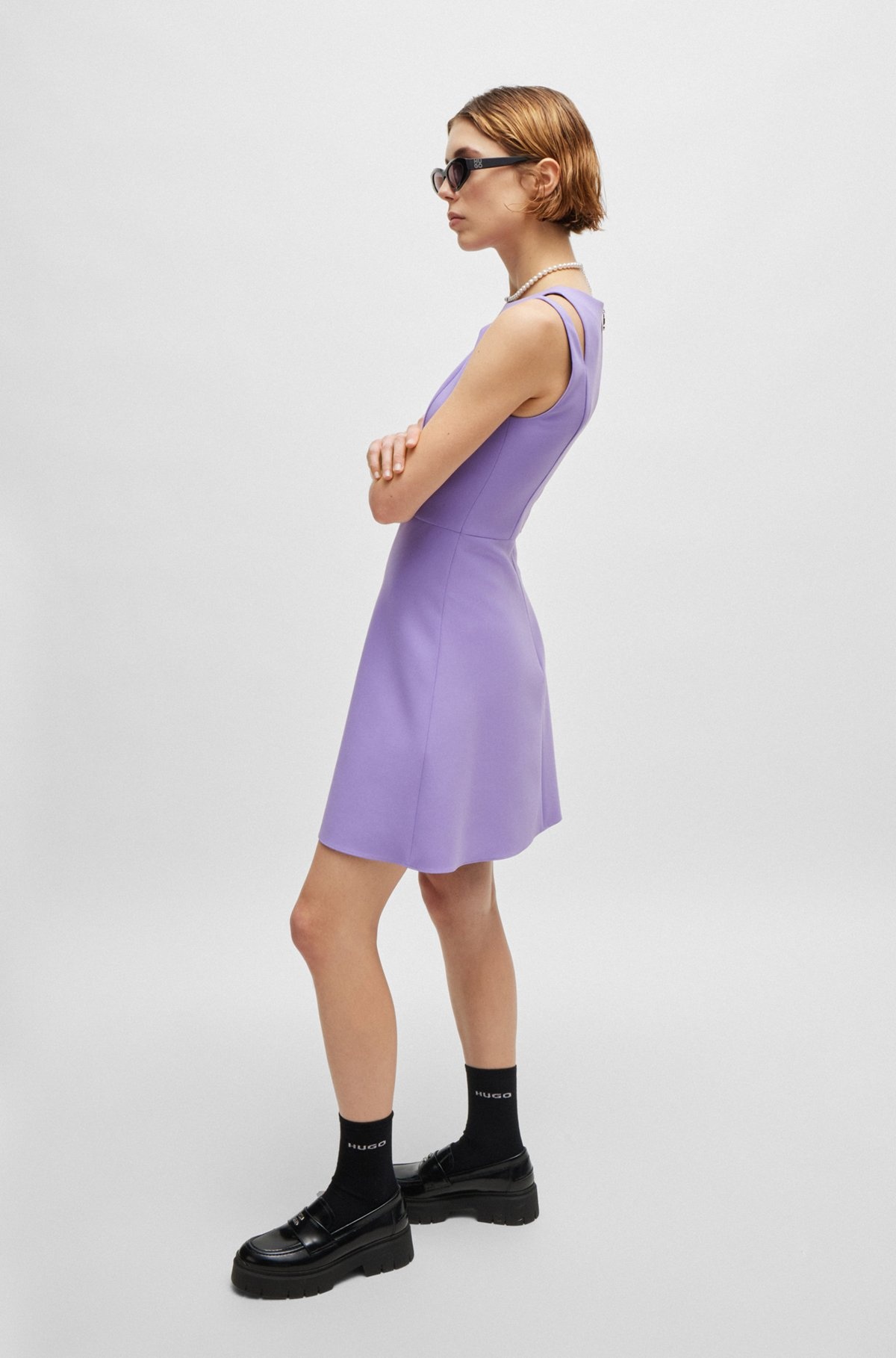 SLEEVELESS MINI DRESS WITH CUT-OUT SHOULDER DETAIL - 3