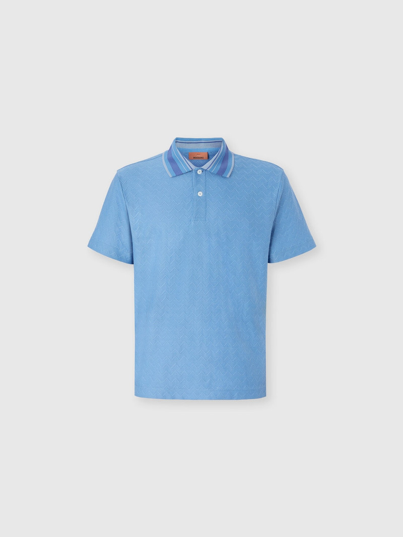 Jacquard cotton polo shirt with tone-on-tone zigzag design 1