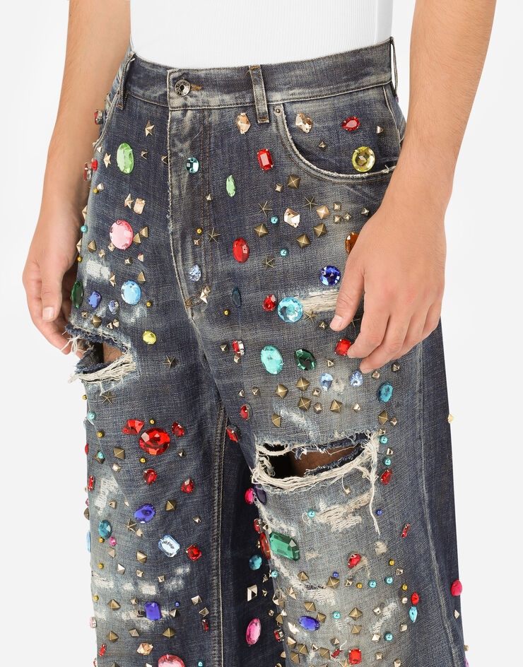 Oversize jeans with crystals, rips and studs - 4