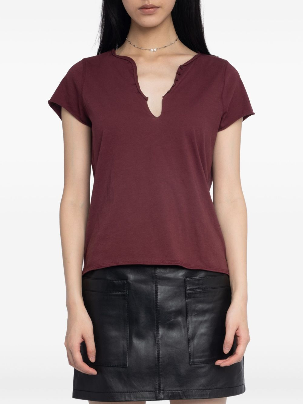 crystal-embellished V-neck T-shirt - 4