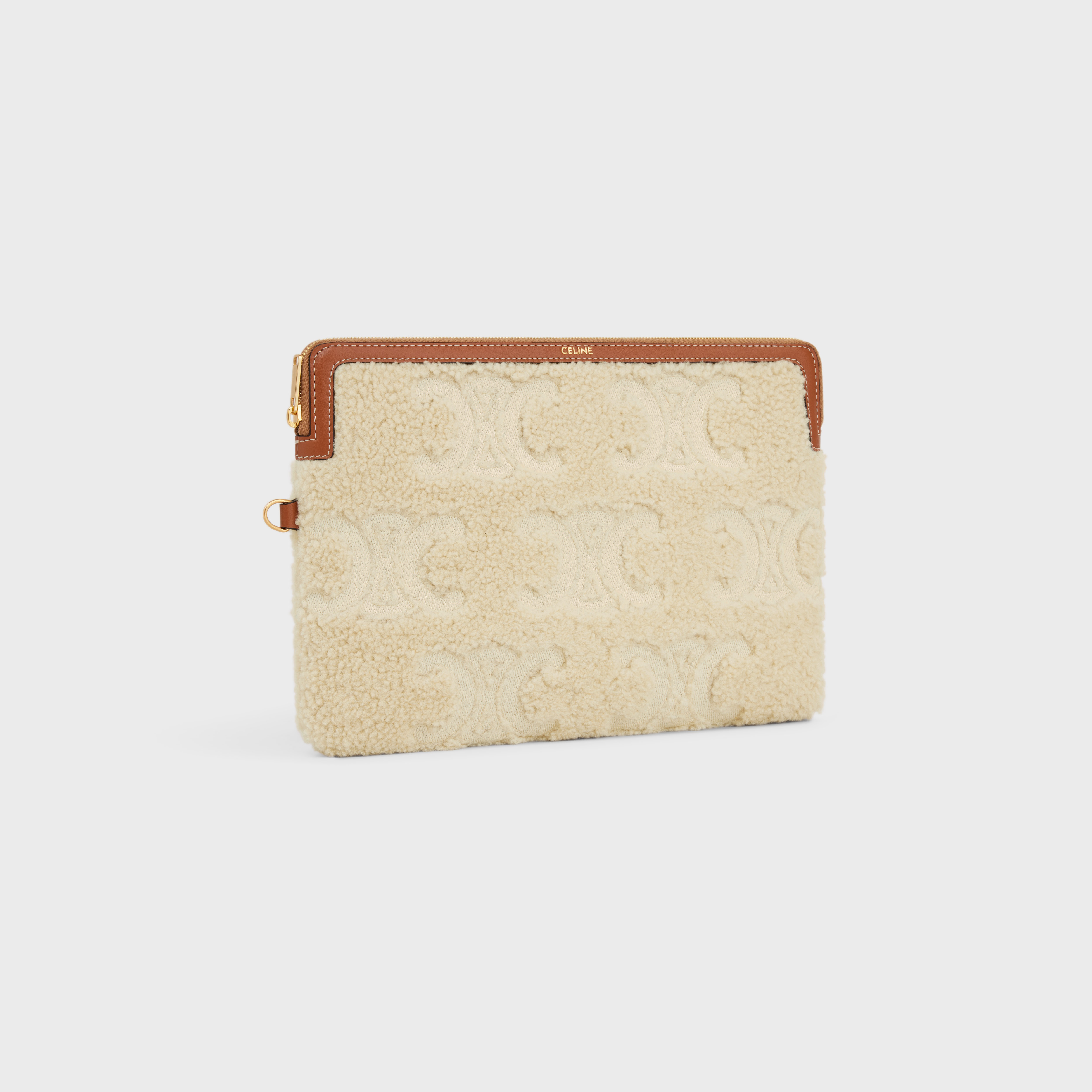 SMALL POUCH WITH STRAP celine signature in SHEARLING WITH TRIOMPHE EMBROIDERIES - 3