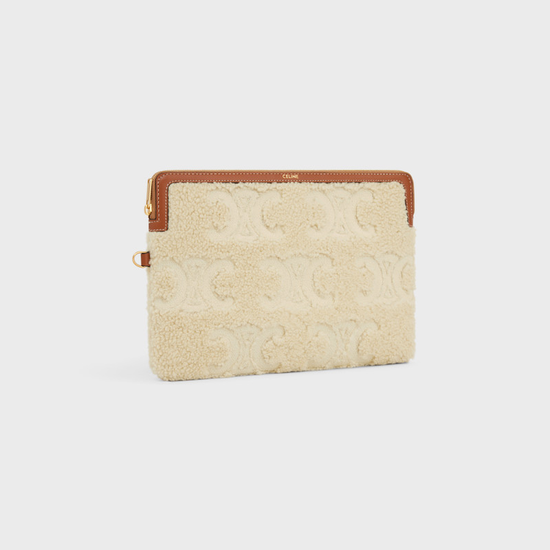 SMALL POUCH WITH STRAP celine signature in SHEARLING WITH TRIOMPHE EMBROIDERIES 3