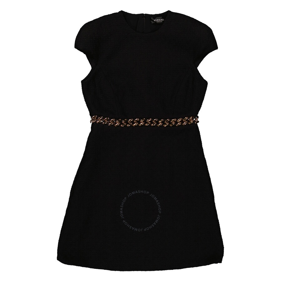 Versace Ladies Black Woven Chain-Link Mini Shift Dress - 2