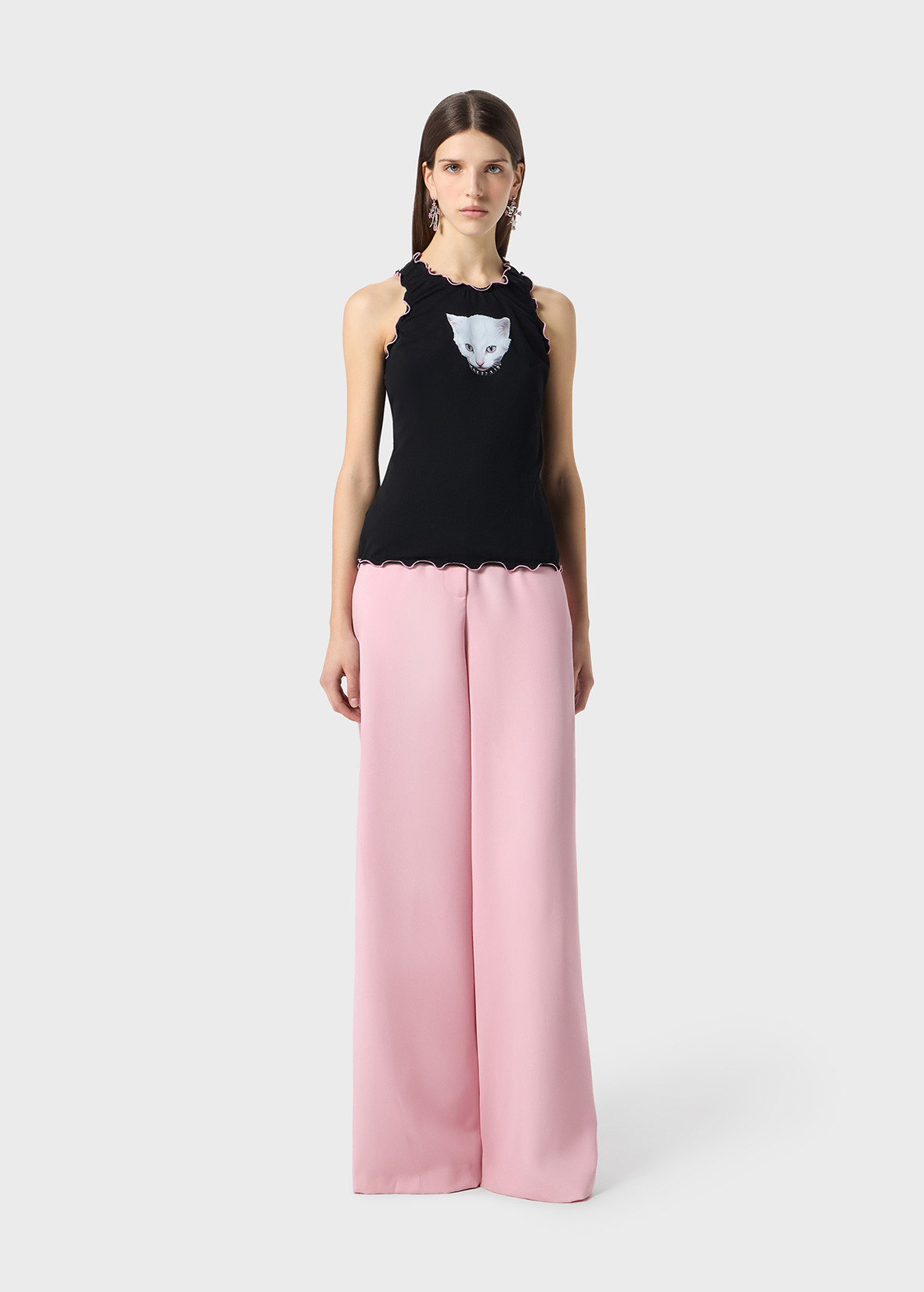 JERSEY TOP WITH KITTEN PRINT AND RUFFLES - 2