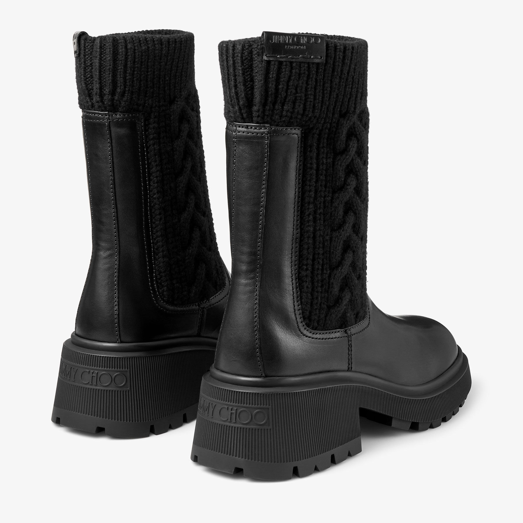 Tamia Flat
Black Shiny Calf Leather Ankle Boots with Cable Knit - 4