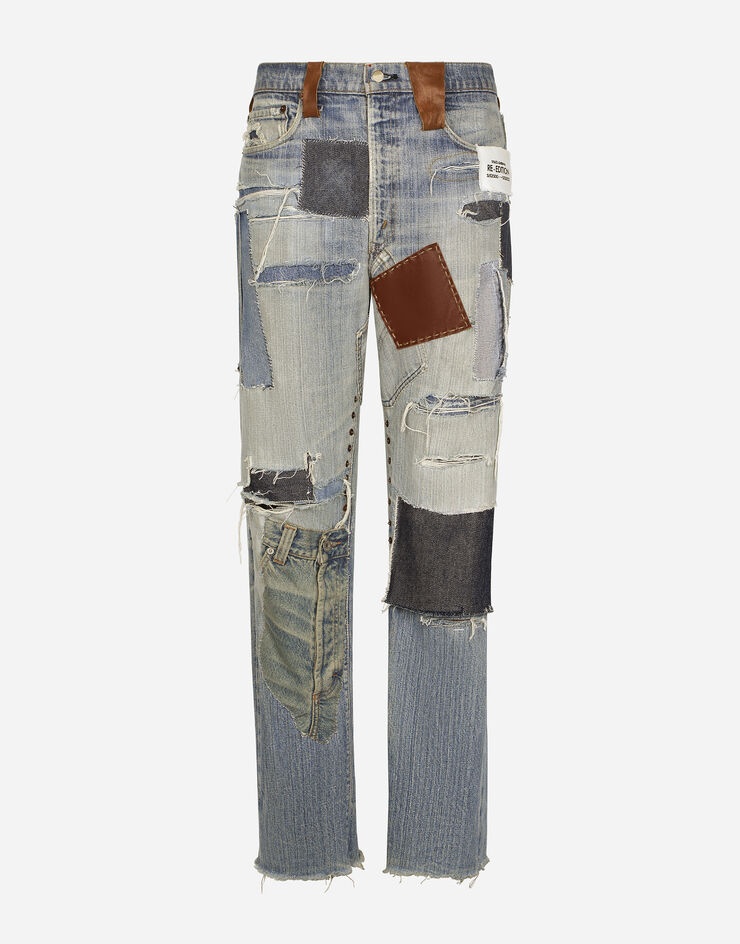 Straight-leg patchwork denim jeans - 1