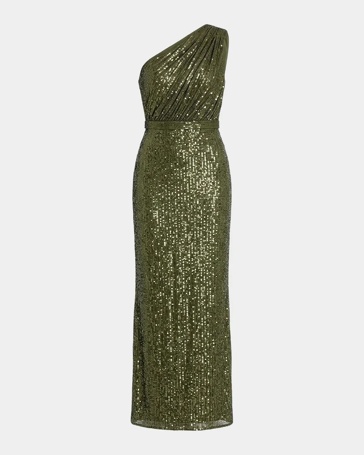 Petite Sequined One-Shoulder Column Gown - 1