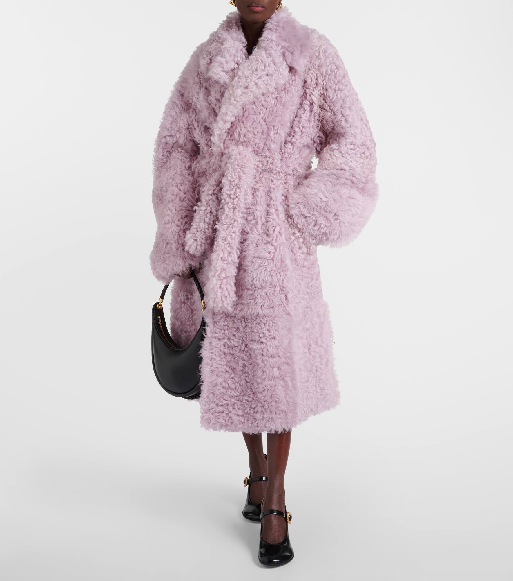Oversized shearling wrap coat - 6