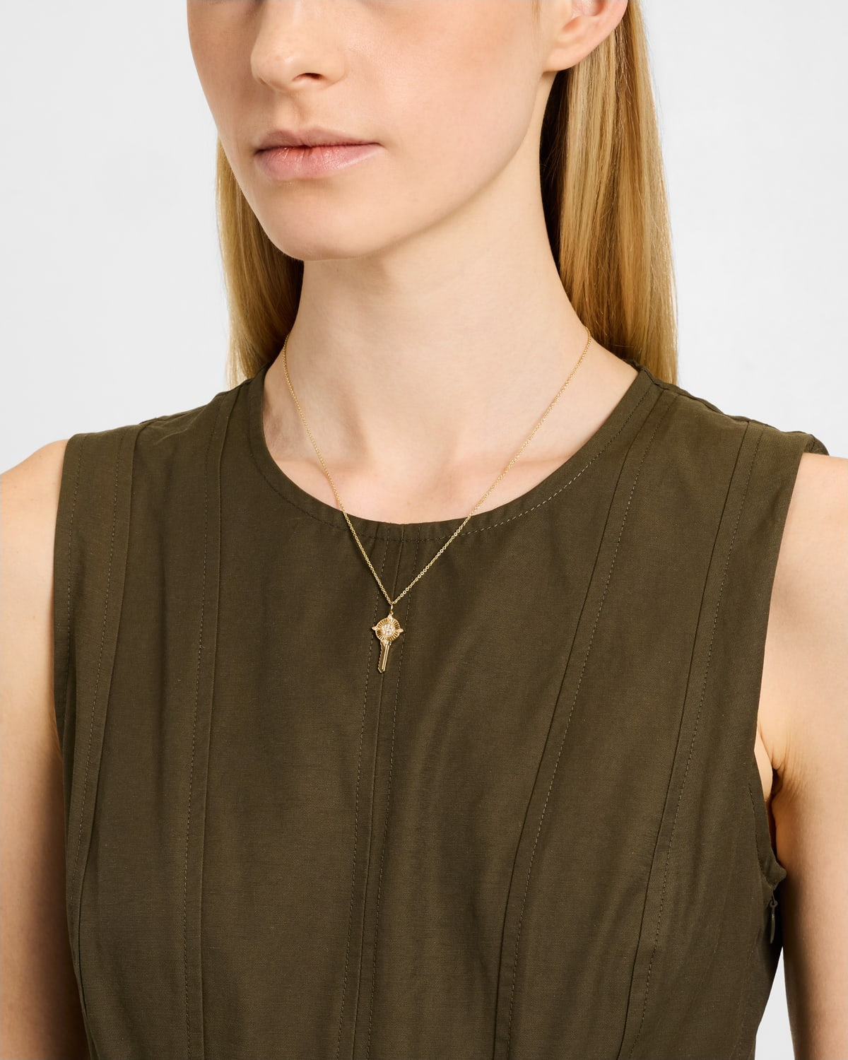 14K Yellow Gold Medium Tiffany Chain Necklace with Protection Key Charm - 2