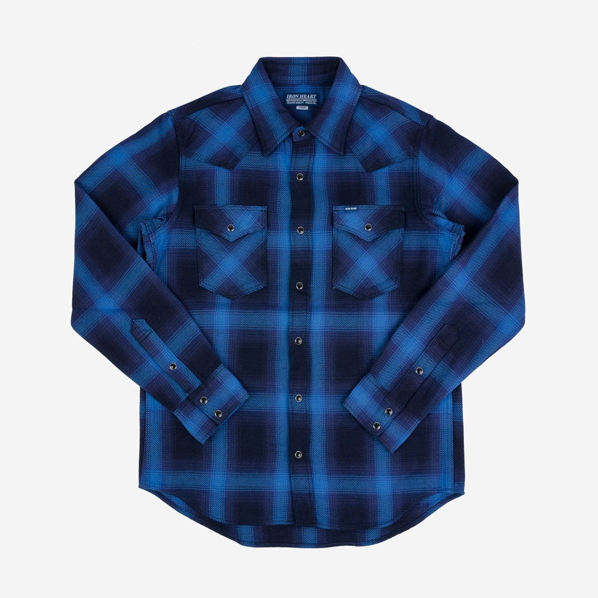 IHSH-348-IND 9oz Selvedge Ombré Check Western Shirt - Indigo - 1