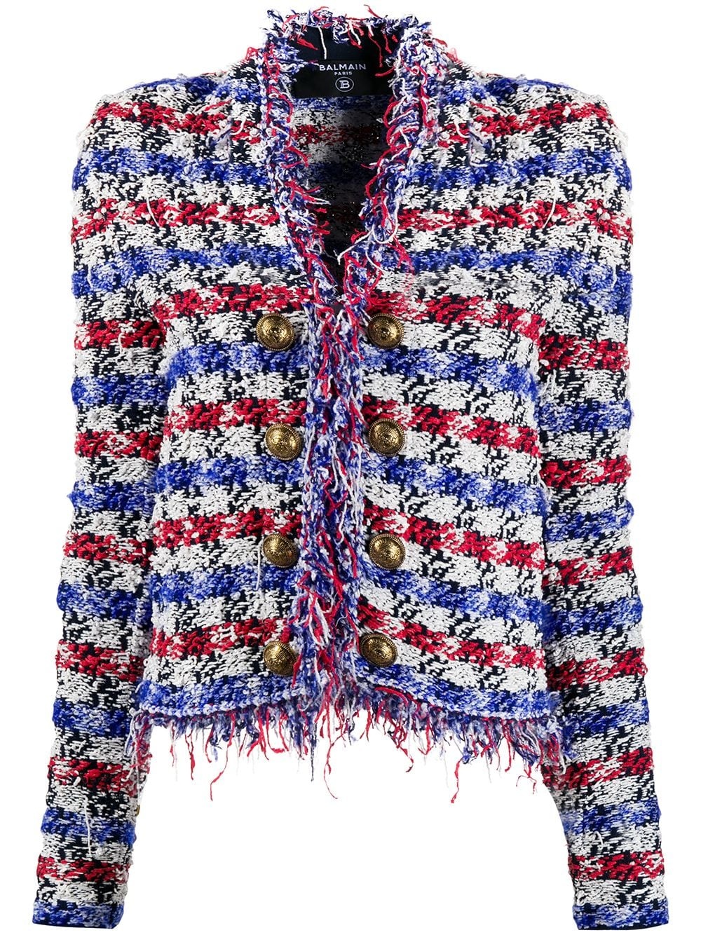 collarless fringed tweed jacket - 1