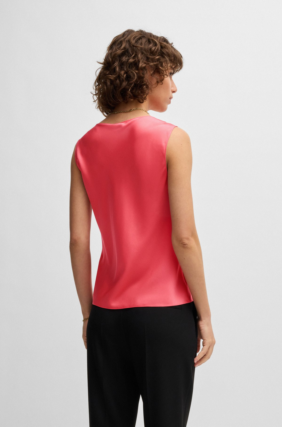 SLEEVELESS COWL-NECK BLOUSE IN STRETCH SILK - 5