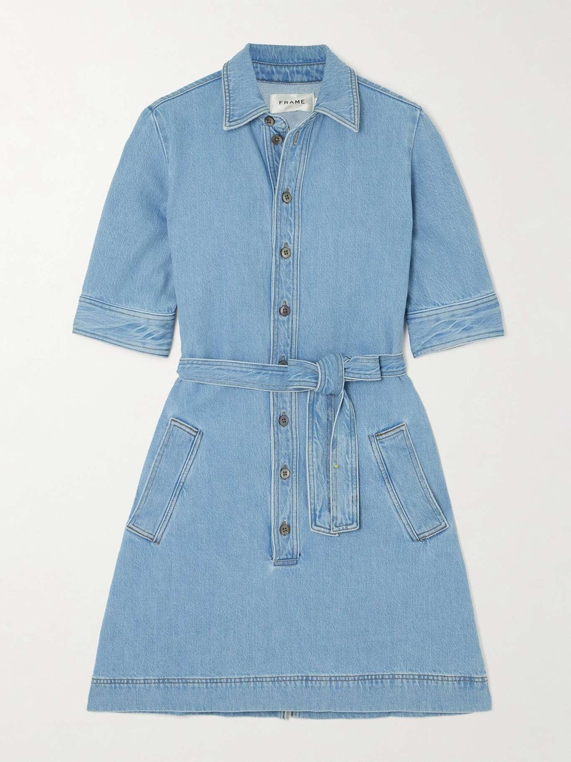 Belted denim mini dress - 1