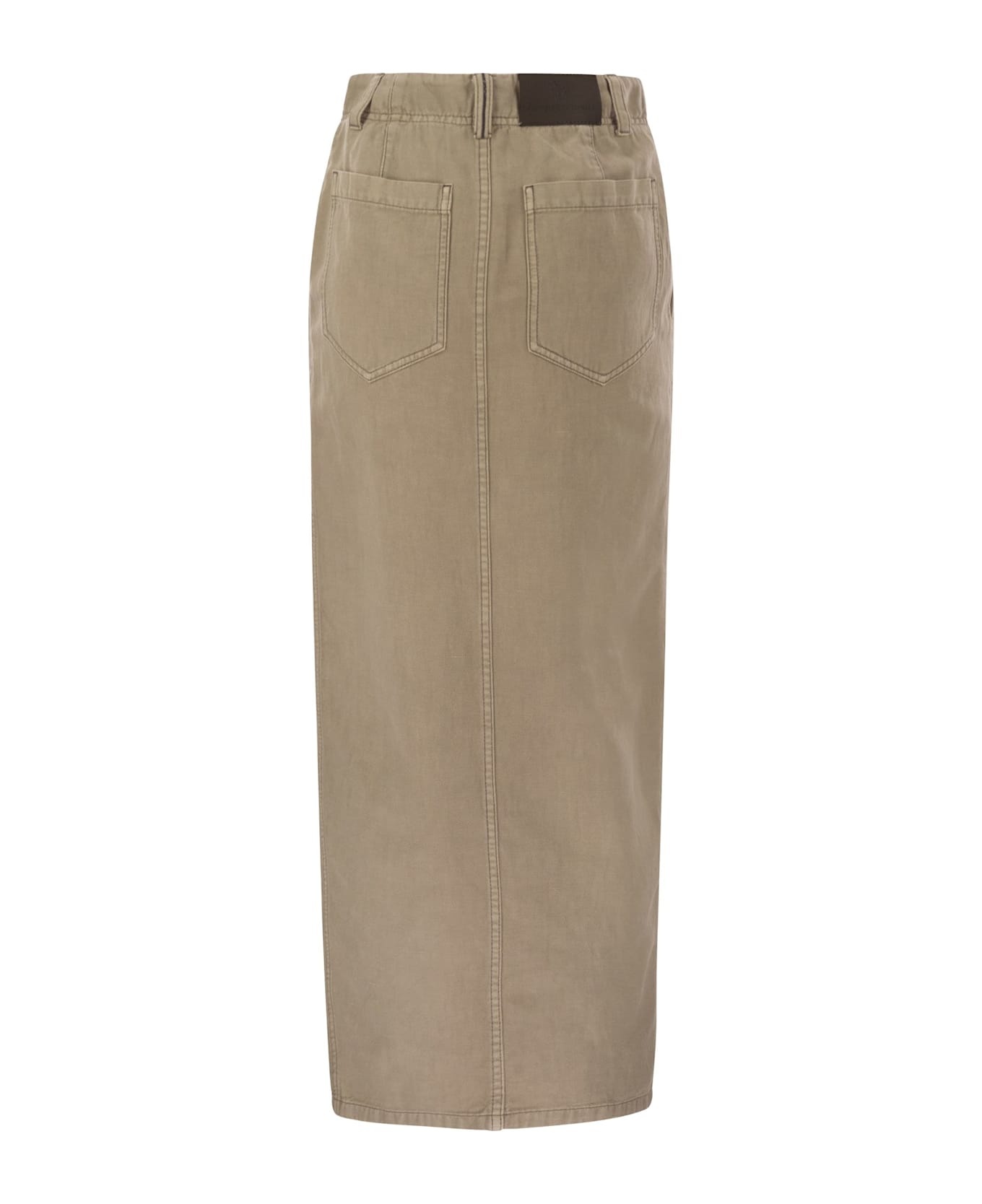 Chino Skirt In Garment-dyed Cotton And Linen Cover - 2