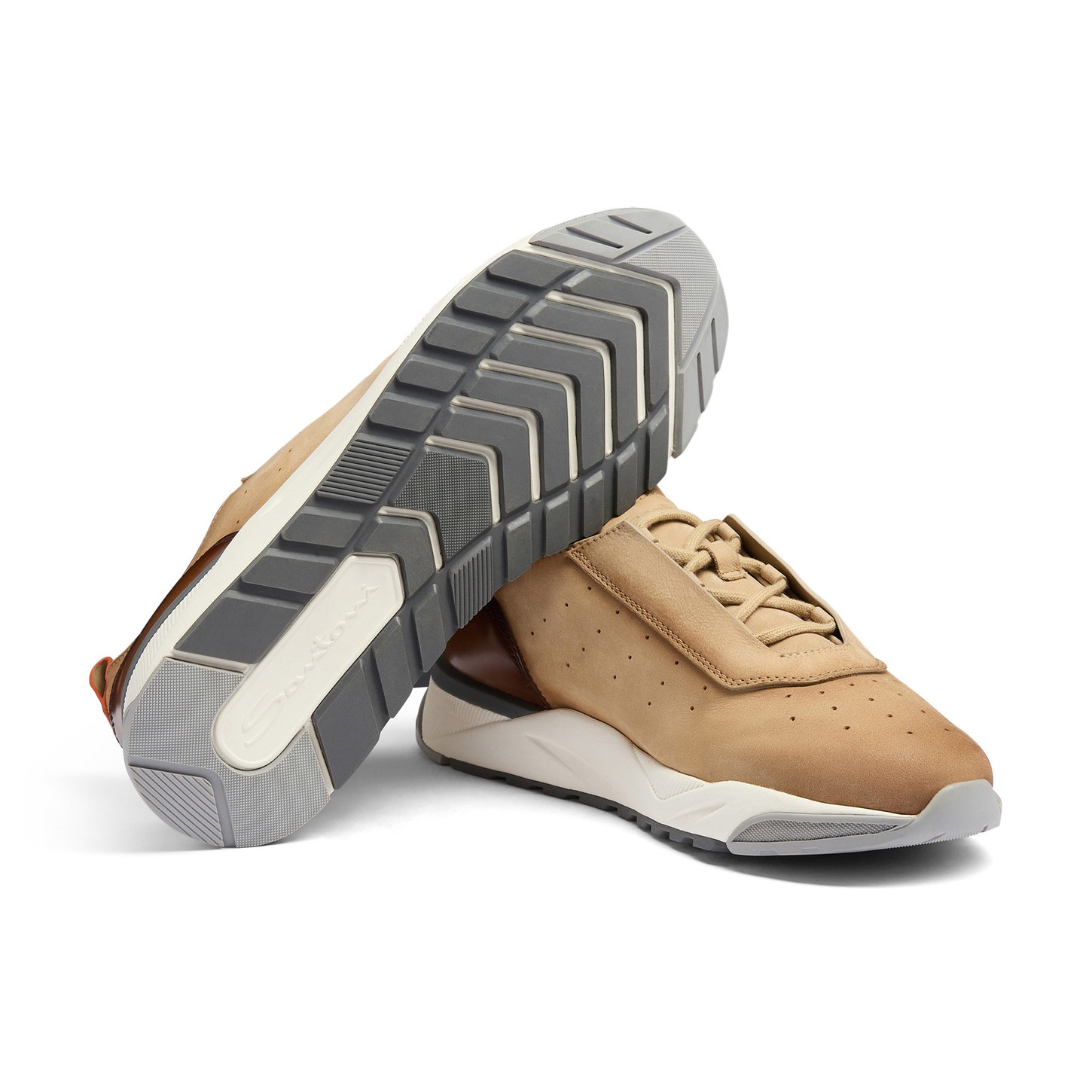 Men's light brown nubuck and leather sneaker - 4