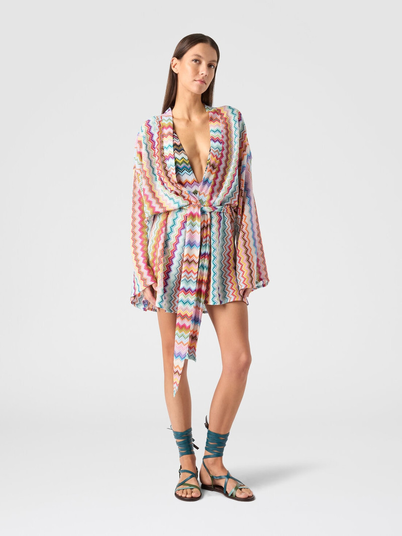 Missoni Short kimono cover-up in lamé viscose with pixel-effect zigzag pattern outlook