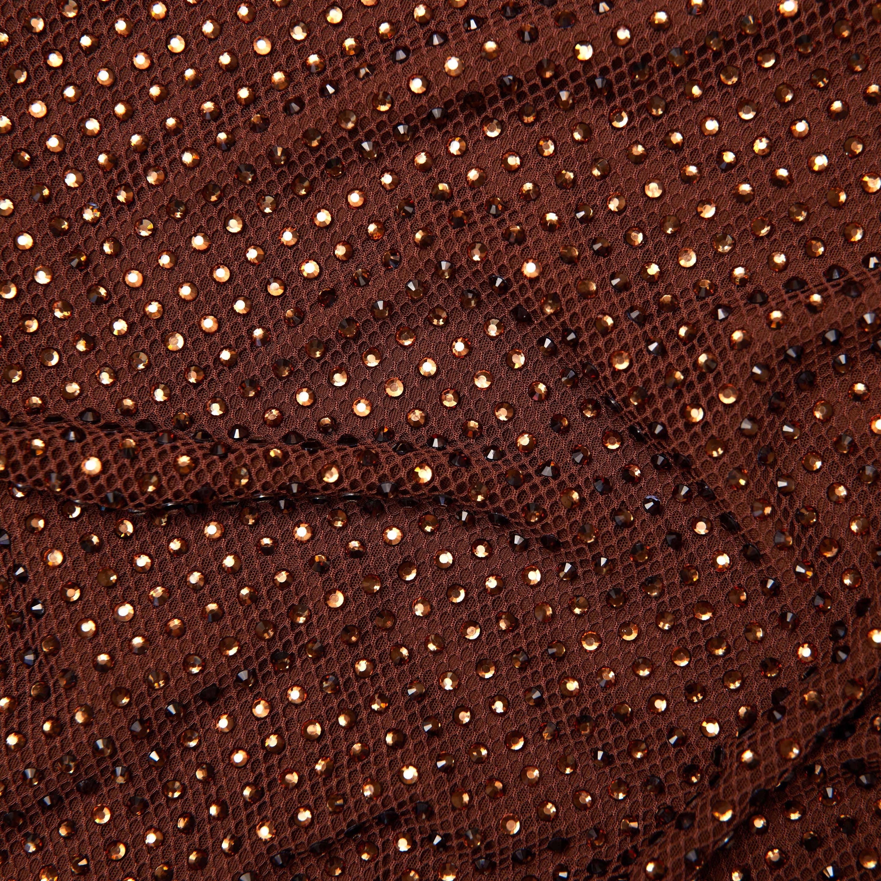 Brown Rhinestone Mesh Maxi Dress - 5