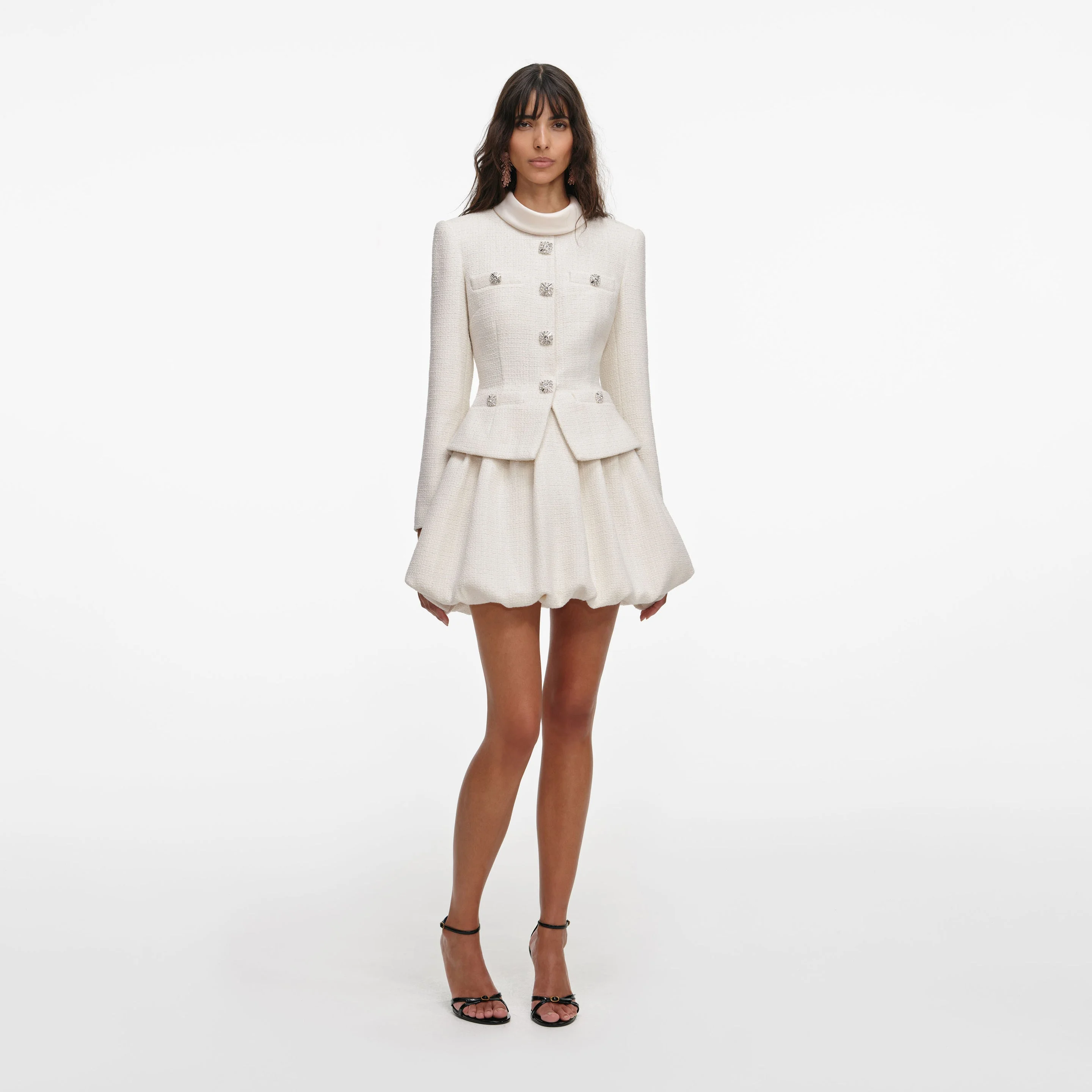 Cream Boucle Collared Mini Dress - 1