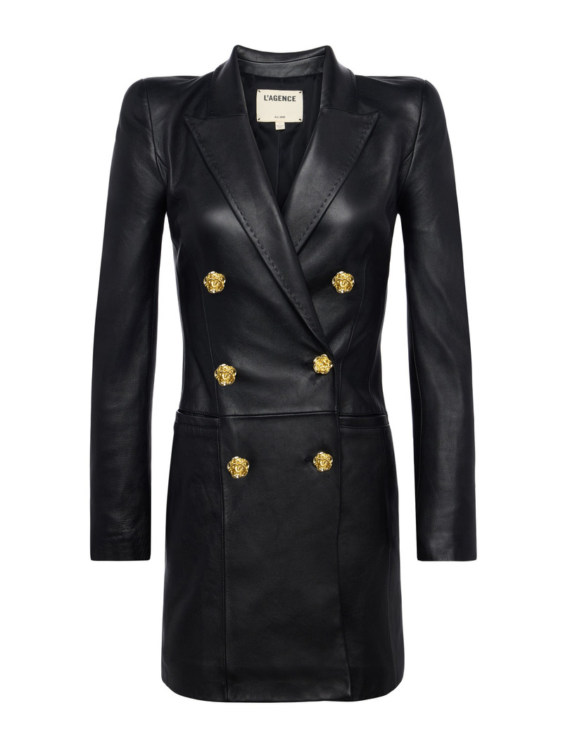 L'AGENCE Tora Leather Blazer Dress - 61443MLL-BLAC | REVERSIBLE