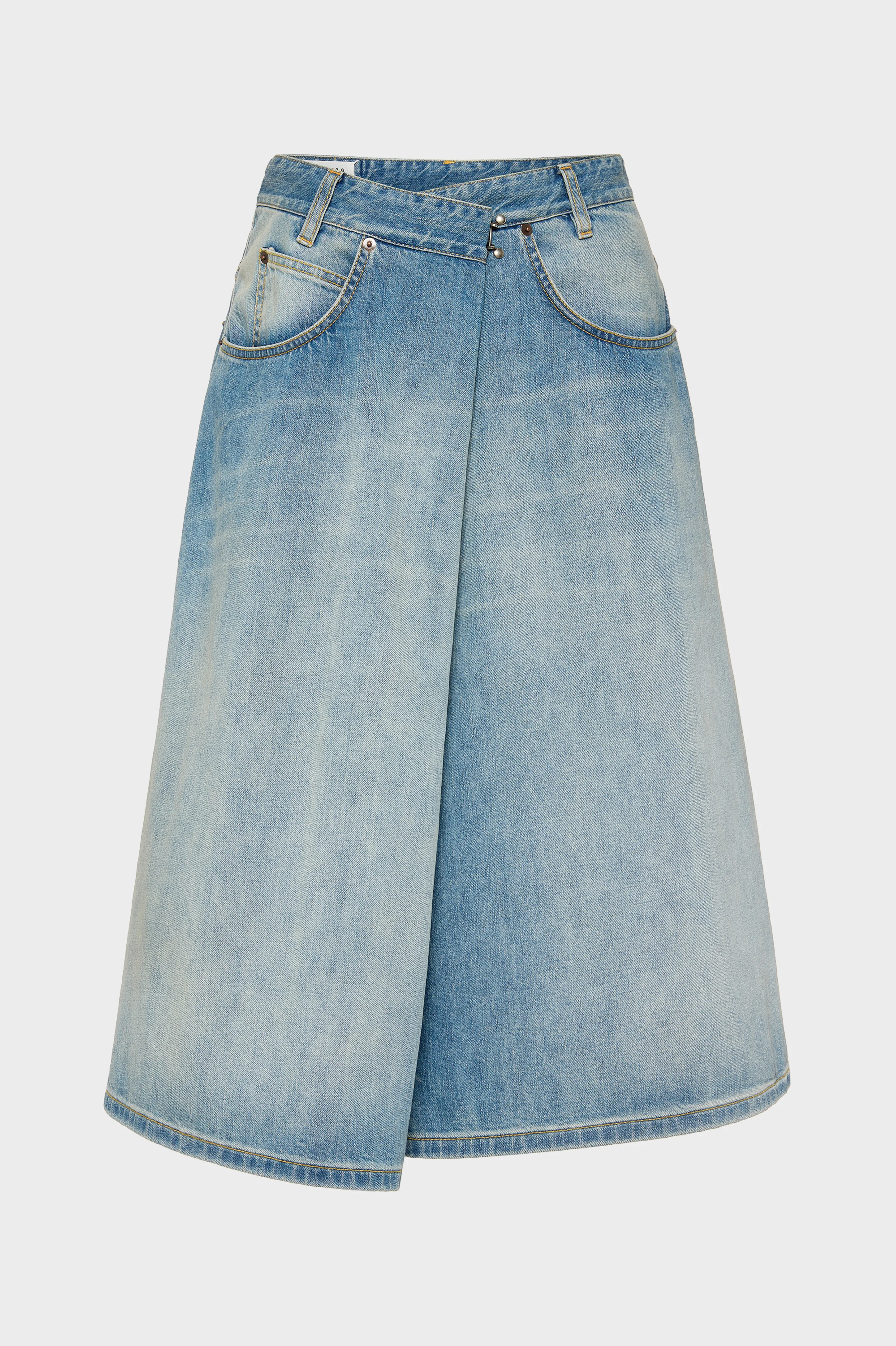 Wrap Denim Midi Skirt - 1