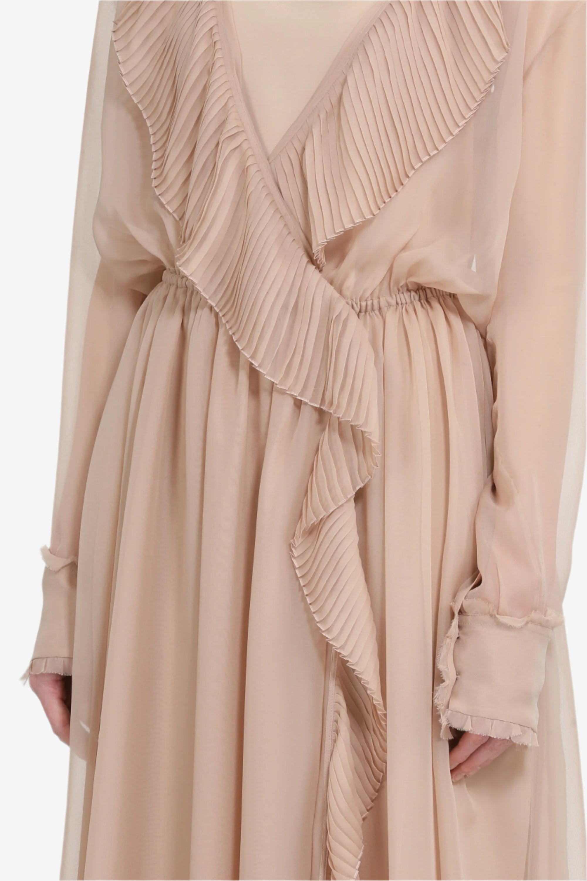 LONG DRESS WITH CROSSOVER NECKLINE AND DRAWSTRING WAIST - 5