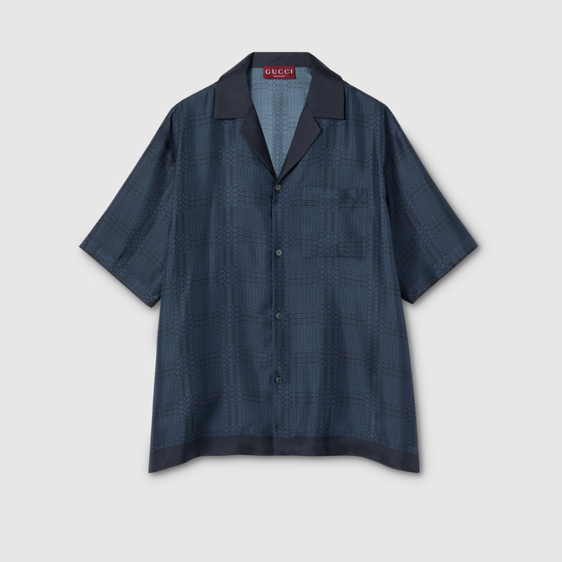 Printed silk twill bowling shirt 1