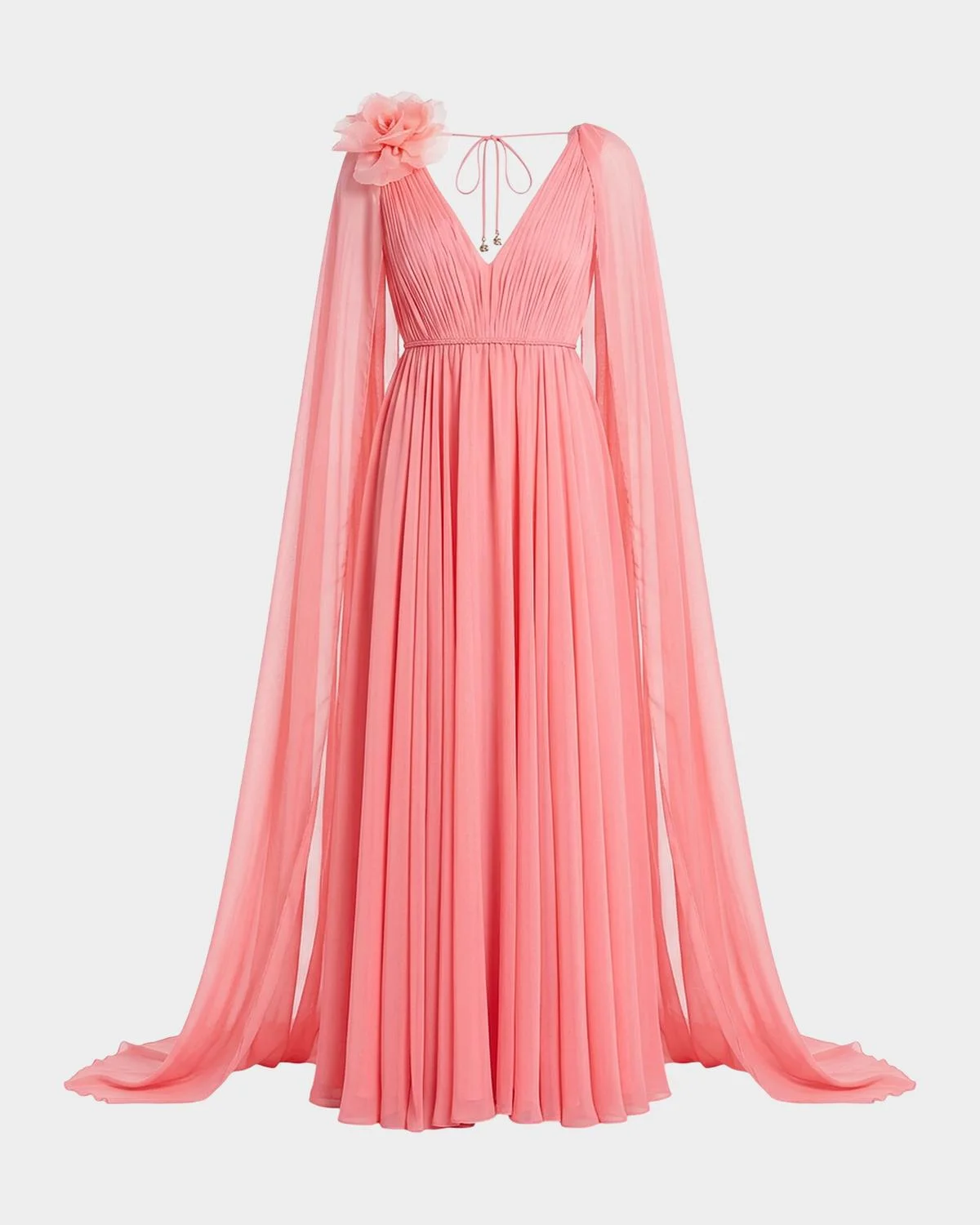Cape-Sleeve Chiffon Gown - 1