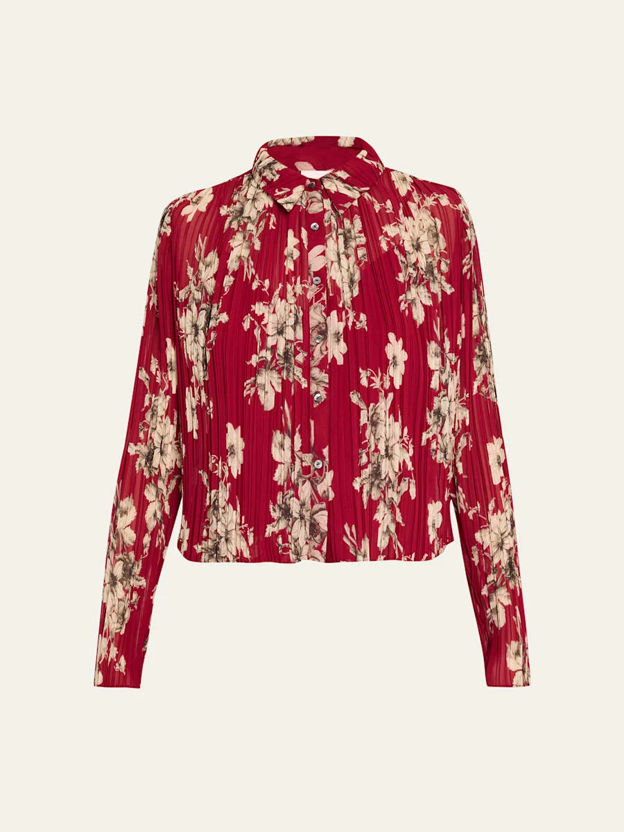 Hand-Sketched Floral Georgette Blouse - 1