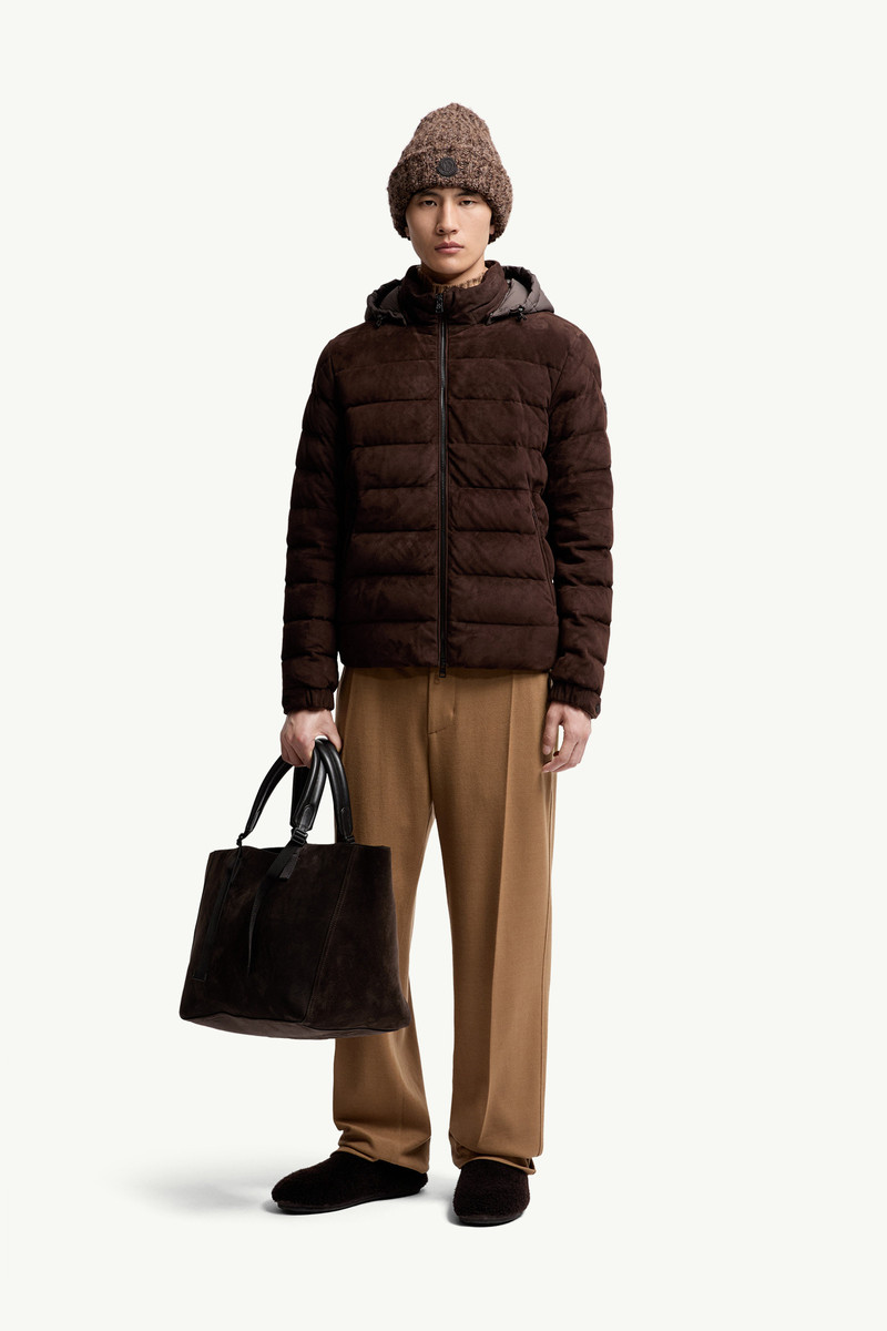 Moncler Arneb Hooded Suede Short Down Jacket outlook