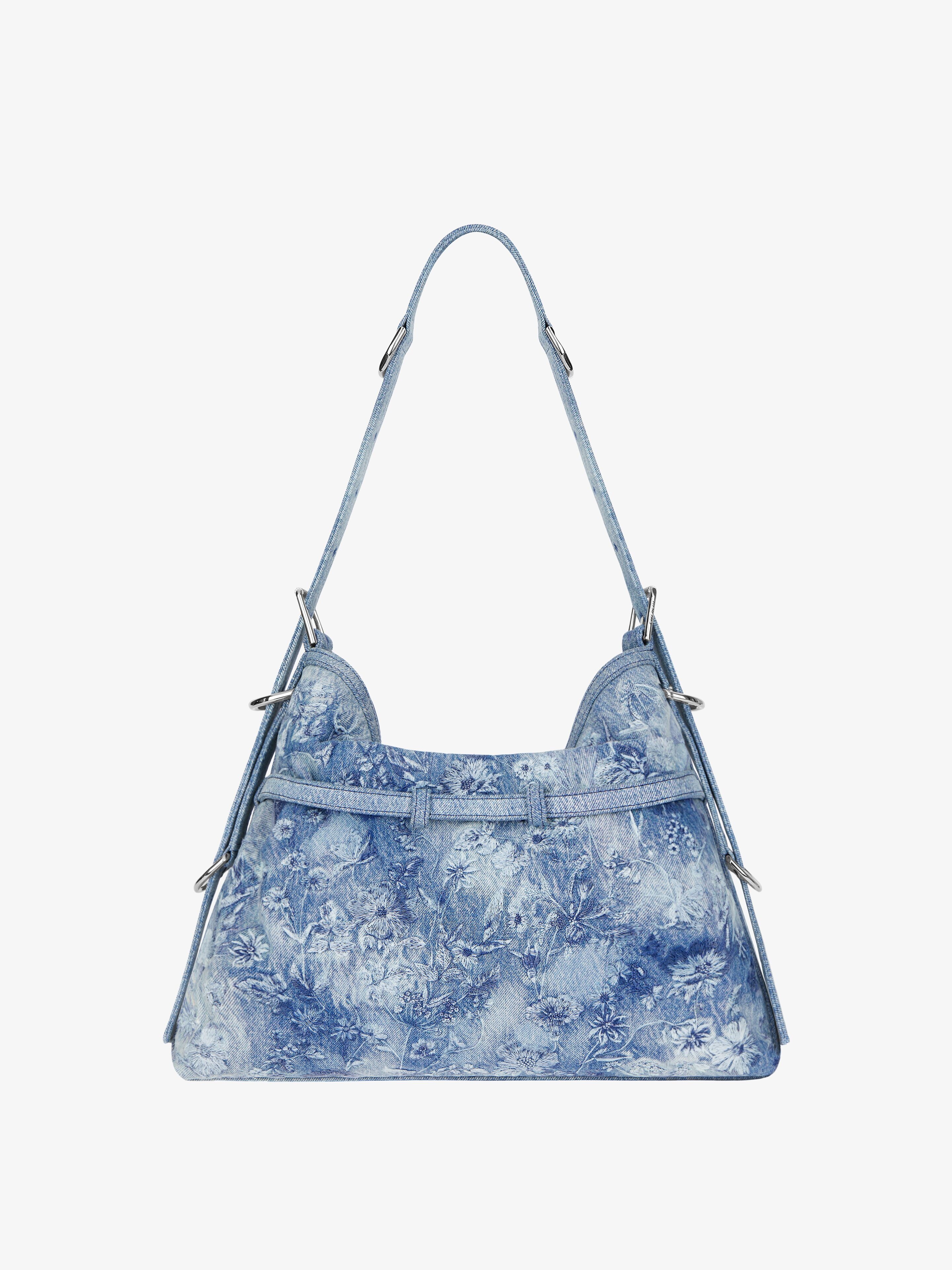 MEDIUM VOYOU BAG IN WASHED EMBROIDERED DENIM - 4