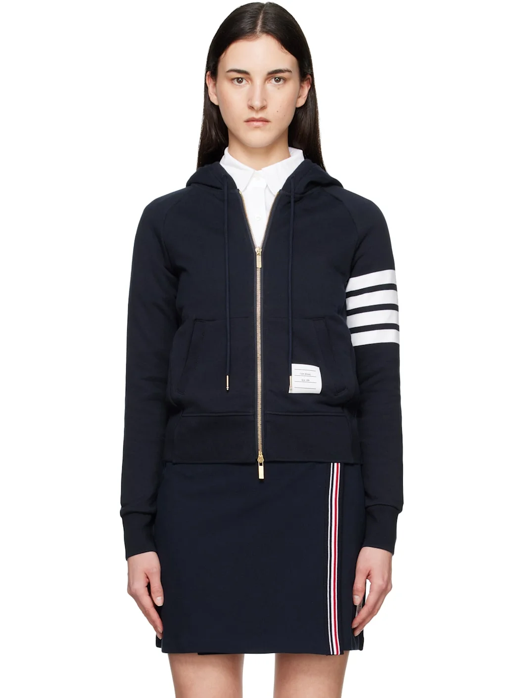 Navy Classic Loopback 4-Bar Zip Hoodie - 1